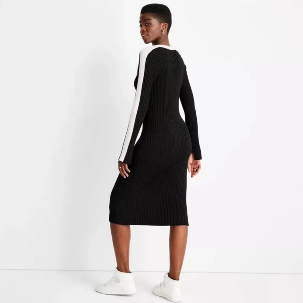 Target Future Collective Women’s Side Button Knit Dress, Black/White - Picture 3 of 8